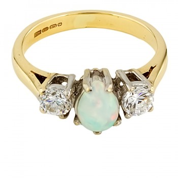 9ct gold Opal / Cubic Zirconia 3 stone Ring size M